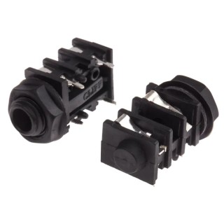 RS PRO PCB Female Jack Connector 6.35 mm, 2 Mono, Solder, Right Angle, Silver-Plated Brass Contacts, Black FCR 111-5768