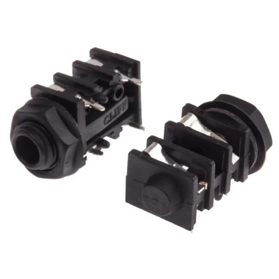 RS PRO PCB Female Jack Connector 6.35 mm, 2 Mono, Solder, Right Angle, Silver-Plated Brass Contacts, Black FCR 111-5768