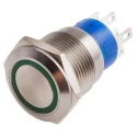 RS PRO Illuminated Push Button Switch Momentary Panel Mount DPDT 19.2 mm Cutout Green LED IP67 12V DC 250V AC 111-5781