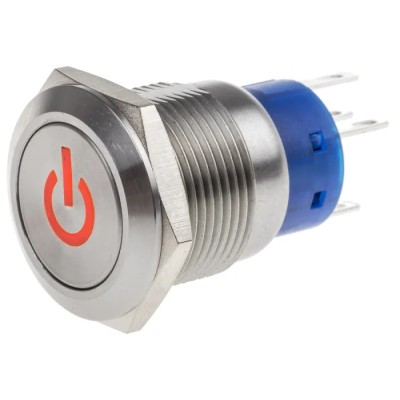 RS PRO Illuminated Push Button Switch, Latching, Panel Mount, 19 mm Cutout, DPDT, Red LED, IP67, 12 V DC/250 V AC 111-5805