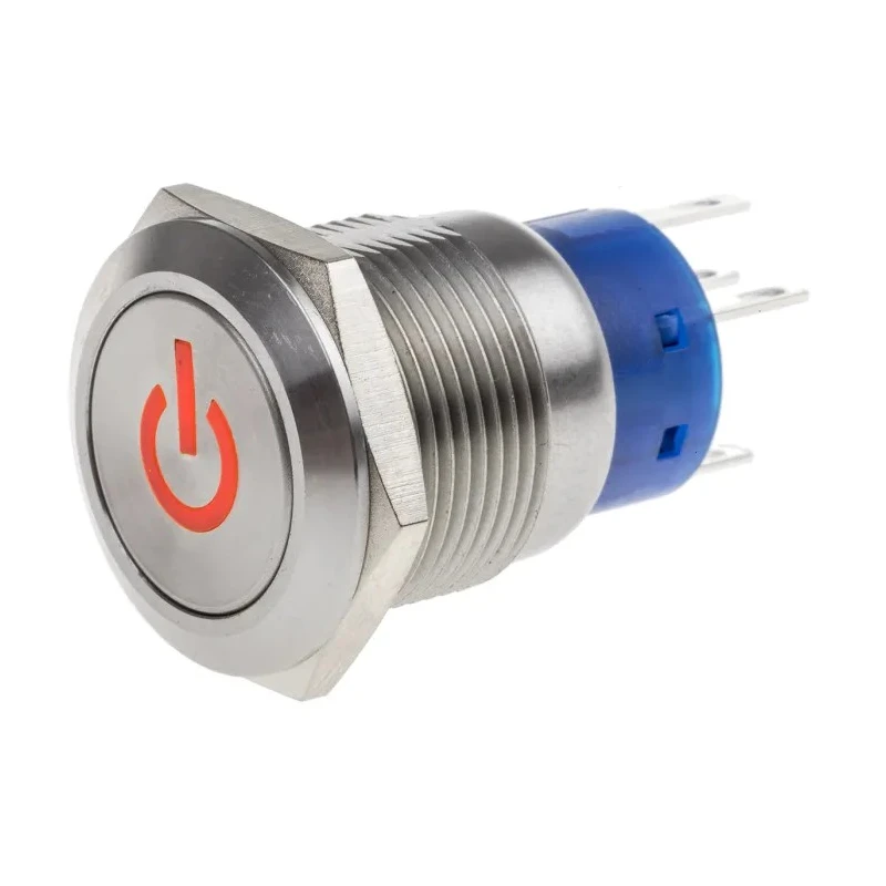 RS PRO Illuminated Push Button Switch, Latching, Panel Mount, 19 mm Cutout, DPDT, Red LED, IP67, 12 V DC/250 V AC 111-5805
