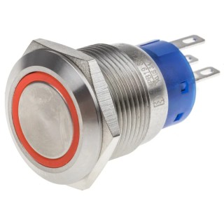 RS PRO Illuminated Push Button Switch 111-5775, Momentary, DPDT, Red LED, Panel Mount, 19.2 mm, 12V DC/250V AC, IP67