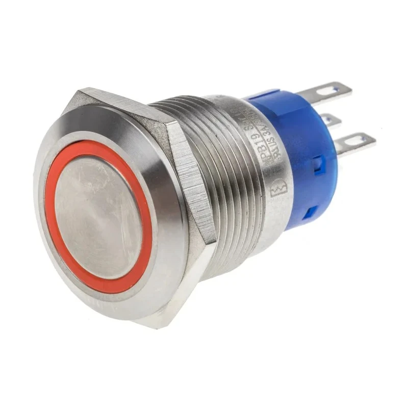 RS PRO Illuminated Push Button Switch 111-5775, Momentary, DPDT, Red LED, Panel Mount, 19.2 mm, 12V DC/250V AC, IP67
