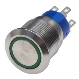 RS PRO Illuminated Push Button Switch, DPDT, 19.2 mm Cutout, Green LED, IP67, Momentary, 12 V DC / 250 V AC, Panel 111-5823