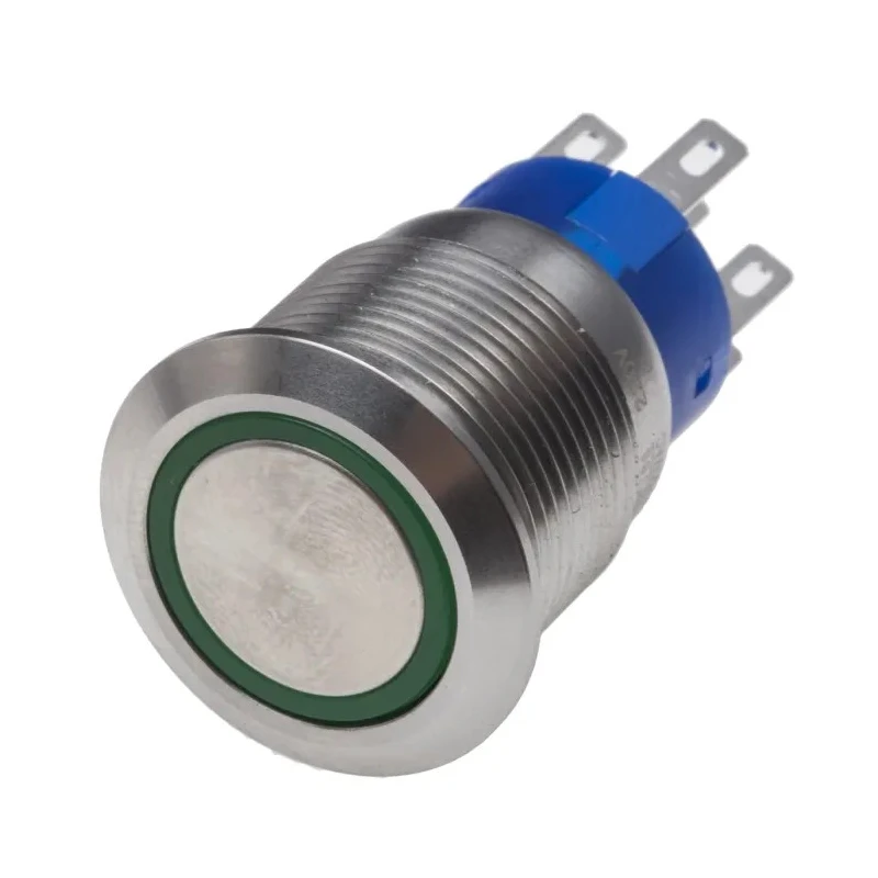 RS PRO Illuminated Push Button Switch, DPDT, 19.2 mm Cutout, Green LED, IP67, Momentary, 12 V DC / 250 V AC, Panel 111-5823