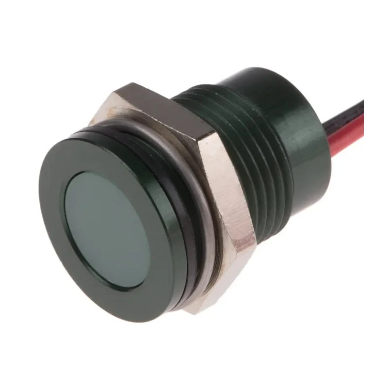 RS PRO Green Panel Mount Indicator, 220V AC, 3mA, Lead Wire Termination, IP67, Flush 111-6576