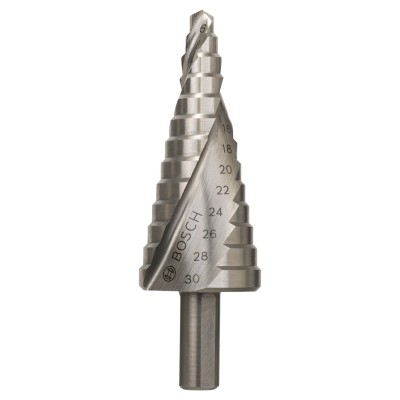 Bosch HSS Step Drill Bit 6–30 mm Range, 93.5 mm Length, Triangular Shank, Single Piece 2608597520