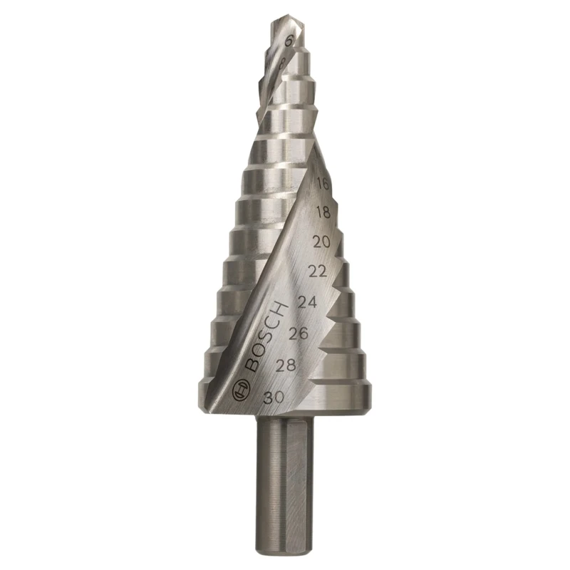 Bosch HSS Step Drill Bit 6–30 mm Range, 93.5 mm Length, Triangular Shank, Single Piece 2608597520