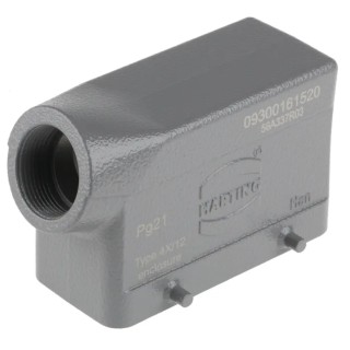 HARTING Han B Heavy Duty Power Connector Hood, Die Cast Aluminium, Side Cable Entry, 2 Lever Locking, 16B, IP65 09300161520