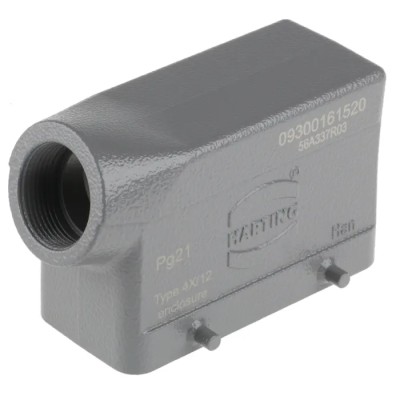 HARTING Han B Heavy Duty Power Connector Hood, Die Cast Aluminium, Side Cable Entry, 2 Lever Locking, 16B, IP65 09300161520