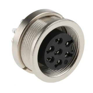 binder Circular Connector Panel Mount M16 Socket Female 7 Contacts IP40 Silver Brass 680 Series 09-0328-00-07