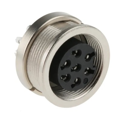 binder Circular Connector Panel Mount M16 Socket Female 7 Contacts IP40 Silver Brass 680 Series 09-0328-00-07