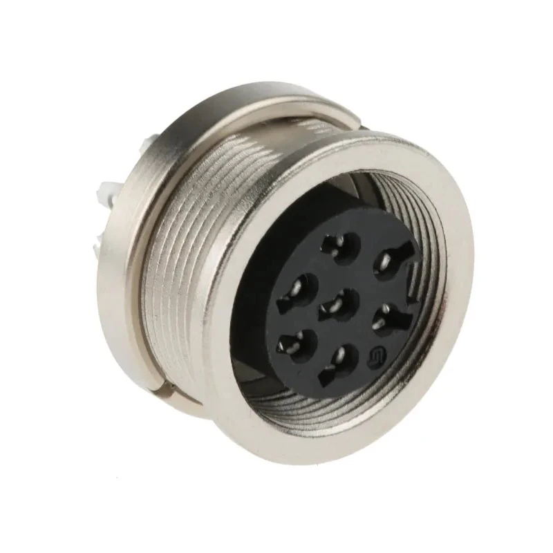 binder Circular Connector Panel Mount M16 Socket Female 7 Contacts IP40 Silver Brass 680 Series 09-0328-00-07