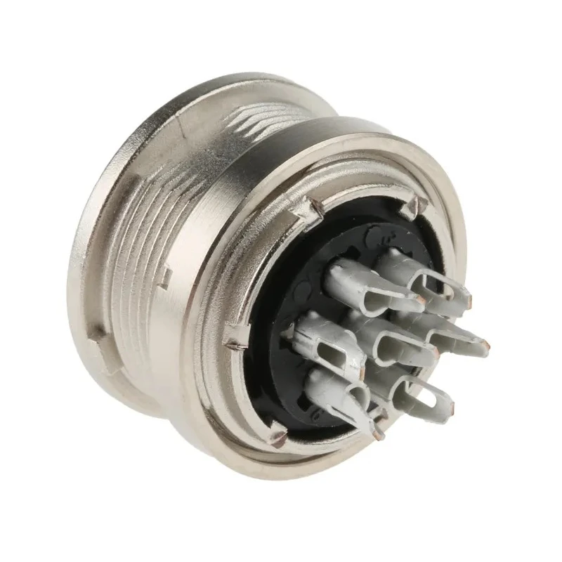binder Circular Connector Panel Mount M16 Socket Female 7 Contacts IP40 Silver Brass 680 Series 09-0328-00-07