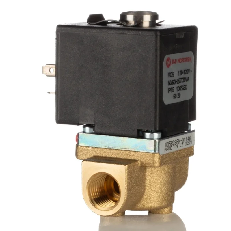 Norgren Pneumatic Solenoid Valve 2/2 Solenoid/Spring, G Thread, V05B286N-B438A, 120V AC, Brass Body, 1/4 Inch Port, 13 Bar