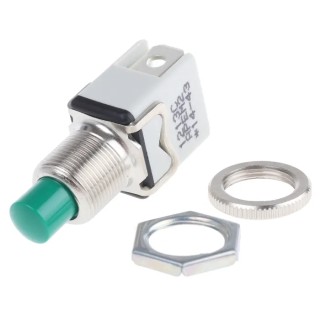 APEM 1200 Series Push Button Switch, Momentary, Panel Mount, Green, SPST, 12.2 mm Cutout, Plunger Actuator, 2A, 1213C GREEN