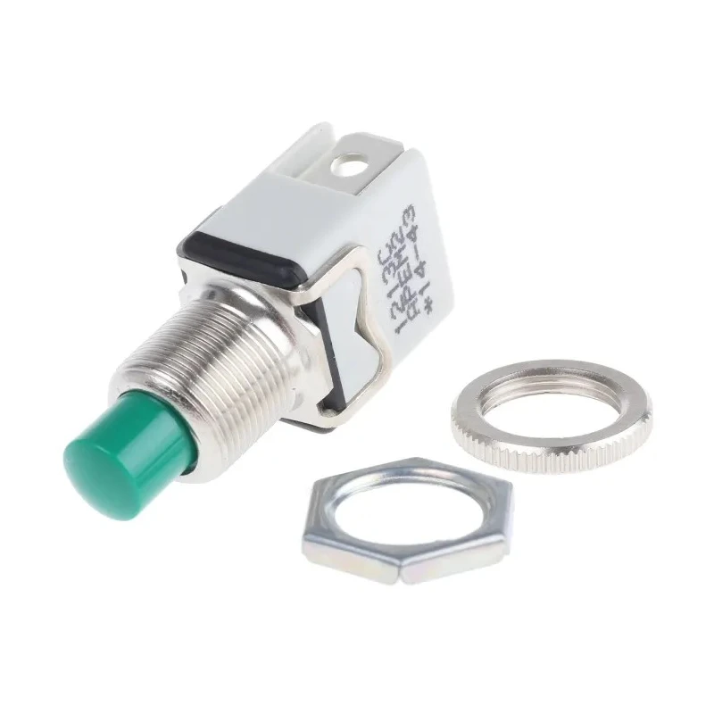 APEM 1200 Series Push Button Switch, Momentary, Panel Mount, Green, SPST, 12.2 mm Cutout, Plunger Actuator, 2A, 1213C GREEN