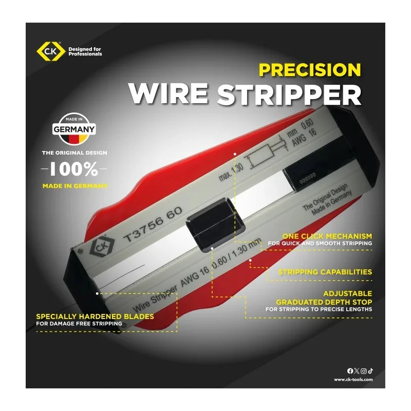 CK Single Core Insulated Wire Stripper, Stainless Steel, 0.6 mm Stripping Range, Insulated Handle, 98 mm Overall T3756 60