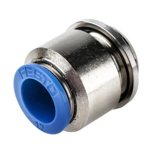 Festo Pneumatic Push-in Fitting, Brass, Nickel-Plated, Male G 1/2 Inch Thread, 12mm Tube, QS Series QS-G1/2-12-I
