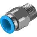 Festo Pneumatic Push-in Fitting, Male R 1/2 Inch, Brass, Nickel Finish, 16mm Tube, QS Series QS-1/2-16
