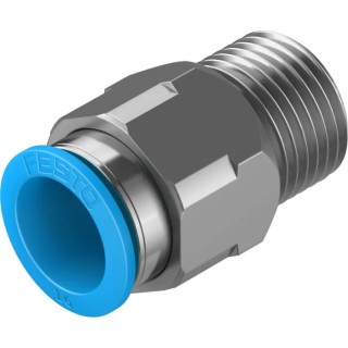 Festo Pneumatic Push-in Fitting, Male R 1/2 Inch, Brass, Nickel Finish, 16mm Tube, QS Series QS-1/2-16