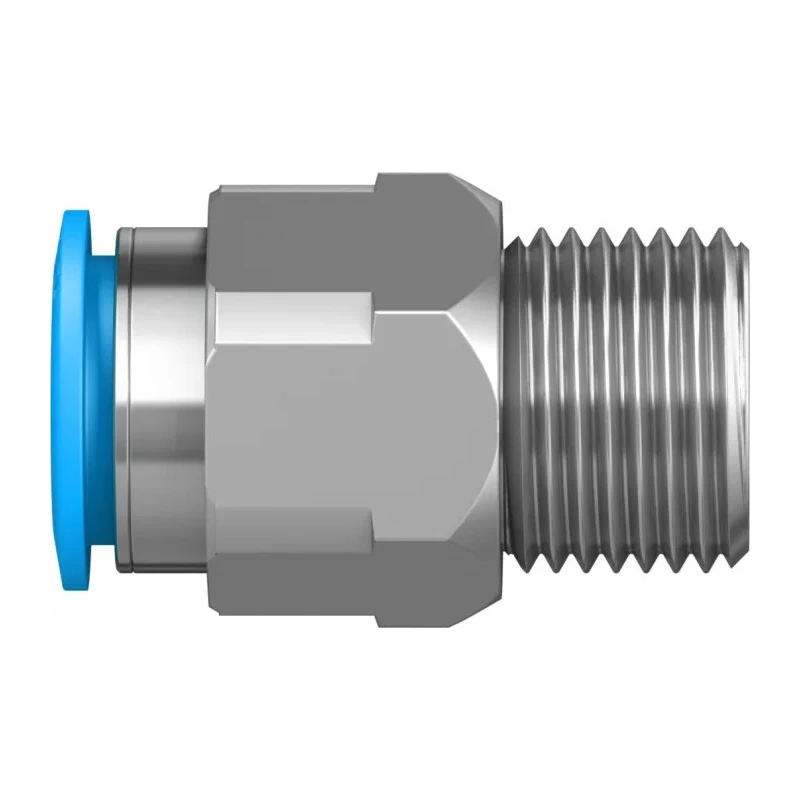 Festo Pneumatic Push-in Fitting, Male R 1/2 Inch, Brass, Nickel Finish, 16mm Tube, QS Series QS-1/2-16