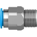 Festo Pneumatic Push-in Fitting, Male R 1/2 Inch, Brass, Nickel Finish, 16mm Tube, QS Series QS-1/2-16