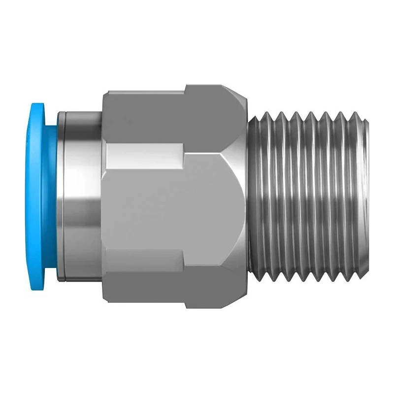 Festo Pneumatic Push-in Fitting, Male R 1/2 Inch, Brass, Nickel Finish, 16mm Tube, QS Series QS-1/2-16