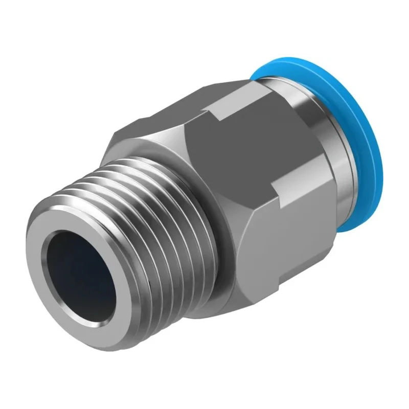 Festo Pneumatic Push-in Fitting, Male R 1/2 Inch, Brass, Nickel Finish, 16mm Tube, QS Series QS-1/2-16