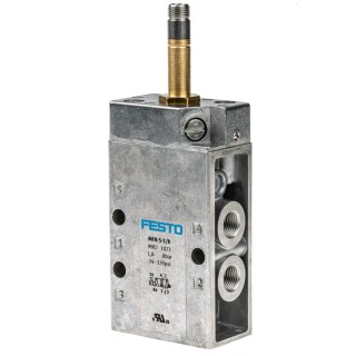 Festo Pneumatic Solenoid Valve 5/2 Way Monostable Electric G, 500 L/min, 1/8 in Threaded Ports, Aluminium Body, MFH-5-1/8