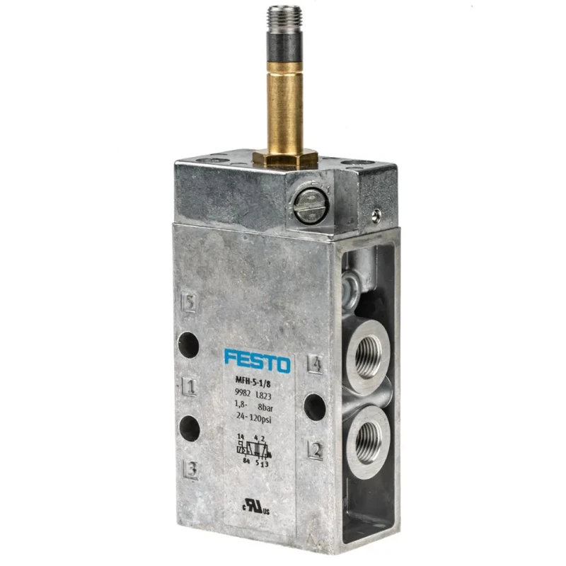 Festo Pneumatic Solenoid Valve 5/2 Way Monostable Electric G, 500 L/min, 1/8 in Threaded Ports, Aluminium Body, MFH-5-1/8