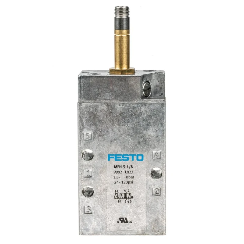 Festo Pneumatic Solenoid Valve 5/2 Way Monostable Electric G, 500 L/min, 1/8 in Threaded Ports, Aluminium Body, MFH-5-1/8