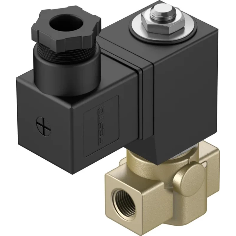 Festo Pneumatic Solenoid Valve 2/2 Way, In-Line Mount, Brass Body, 24V DC, 1/8 Inch Port, VZWD-L-M22C-M-G18-30-V-1P4-15