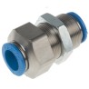 Festo QSS Series Pneumatic Fitting, Nickel Plated Brass, Polybutylene Terephthalate, NBR, Push-in Bulkhead Connector QSS-12-F