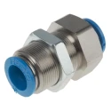 Festo QSS Series Pneumatic Fitting, Nickel Plated Brass, Polybutylene Terephthalate, NBR, Push-in Bulkhead Connector QSS-12-F