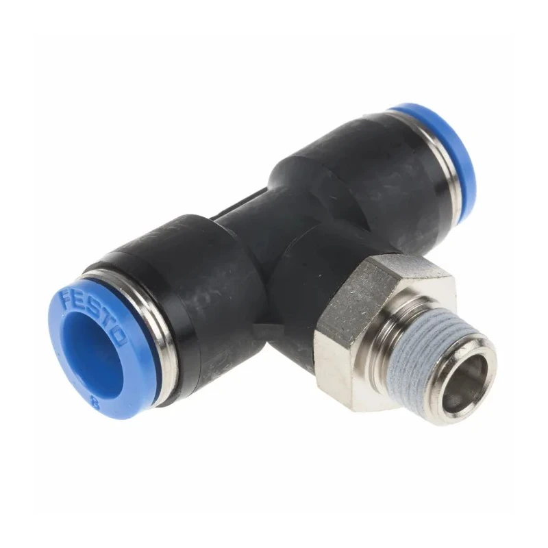 Festo Push-In T-Shape Pneumatic Fitting, High Alloy Stainless Steel, 8 mm, Male R 1/8 Thread QST-1/8-8