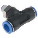 Festo Push-In T-Shape Pneumatic Fitting, 12 mm Tube, Male Thread R 1/4, High Alloy Stainless Steel, Nickel Plated, QST-1/4-12