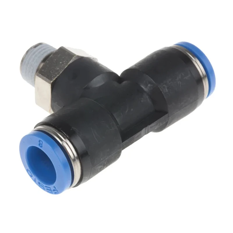 Festo Push-In T-Shape Pneumatic Fitting, High Alloy Stainless Steel, 8 mm, Male R 1/8 Thread QST-1/8-8