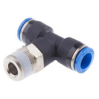 Festo Push-in T-Shape Pneumatic Fitting, 10 mm Tube, R 3/8 Male Thread, Nickel Plated Brass, QST-3/8-10