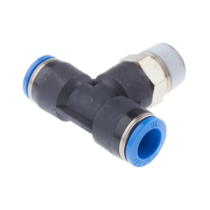 Festo Push-in T-Shape Pneumatic Fitting, 10 mm Tube, R 3/8 Male Thread, Nickel Plated Brass, QST-3/8-10