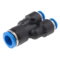 Festo Polybutylene Terephthalate Pneumatic Push-in Y Fitting, 8 mm Connection, Nickel Plated Brass, Food Grade, QSY-8-4