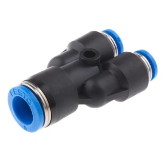 Festo Polybutylene Terephthalate Pneumatic Push-in Y Fitting, 8 mm Connection, Nickel Plated Brass, Food Grade, QSY-8-4