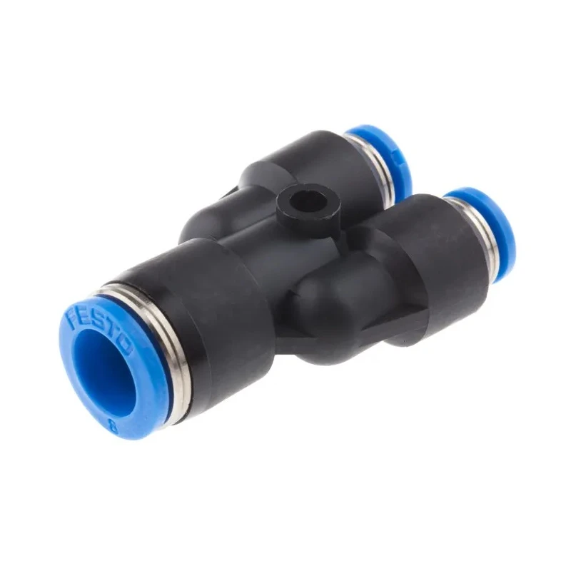 Festo Polybutylene Terephthalate Pneumatic Push-in Y Fitting, 8 mm Connection, Nickel Plated Brass, Food Grade, QSY-8-4