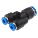 Festo Polybutylene Terephthalate Pneumatic Push-in Y Fitting, 8 mm Connection, Nickel Plated Brass, Food Grade, QSY-8-4