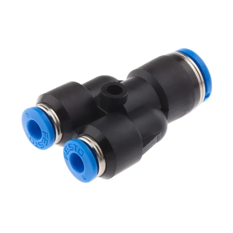 Festo Polybutylene Terephthalate Pneumatic Push-in Y Fitting, 8 mm Connection, Nickel Plated Brass, Food Grade, QSY-8-4