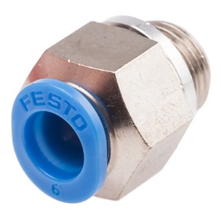 Festo QSM Series Mini Push-in Pneumatic Fitting, Male G 1/8 Inch, 6mm Brass Nickel-Plated QSM-G1/8-6