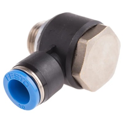 Festo Polybutylene Terephthalate Pneumatic Male Elbow Fitting, Push-In 10mm, G 3/8, 90° QSLV-G3/8-10