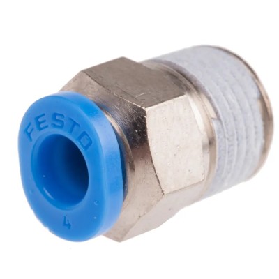 Festo QSM Series Pneumatic Push-in Fitting, 4mm Tube, Male R 1/8 Brass, Nickel-Plated QSM-1/8-4
