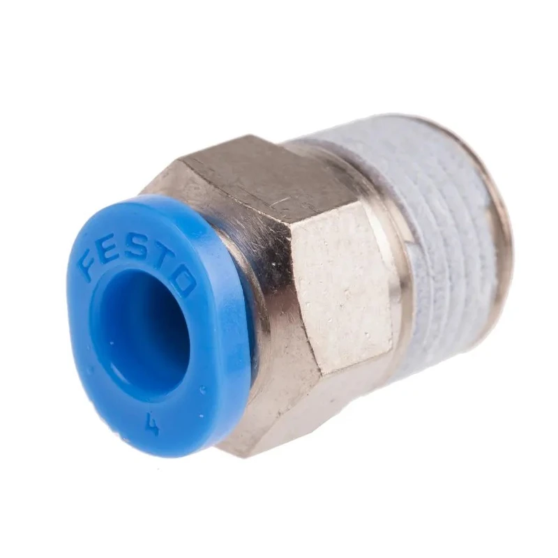 Festo QSM Series Pneumatic Push-in Fitting, 4mm Tube, Male R 1/8 Brass, Nickel-Plated QSM-1/8-4