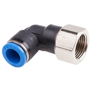Festo Polybutylene Terephthalate Pneumatic Male Elbow Fitting, G 3/8 Thread, 10mm Push-in, 90° Angle QSLF-3/8-10-B